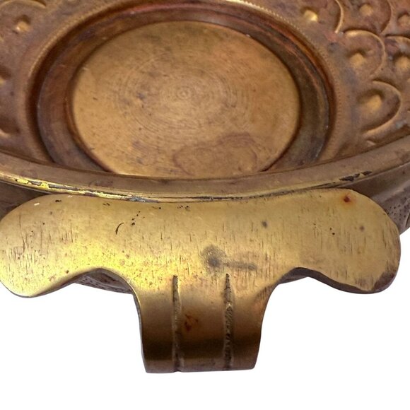 Hammered Metal Bowl with handles 8.75" Round Boho Rustic Decor Brass Tone - Picture 9 of 15